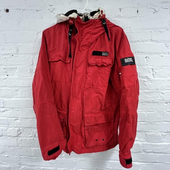Superdry Jacket Mens Medium Red Ocean Xpedition Hooded Parka Utility M50009RO - Picture 1 of 16